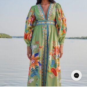 Farm Rio Green Bright Yard Maxi Dress
